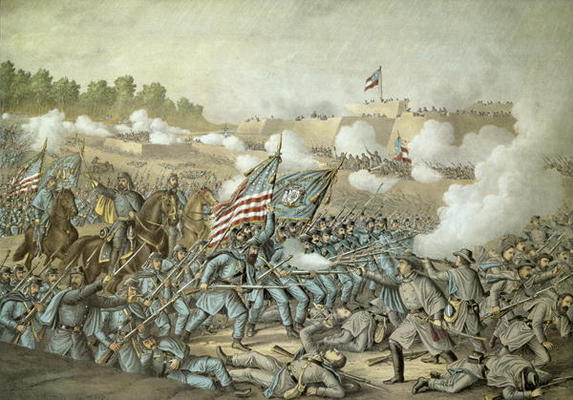 Battle of Williamsburg, 5th May 1862 by Kurz & Allison (colour litho) van American School, (19th century)