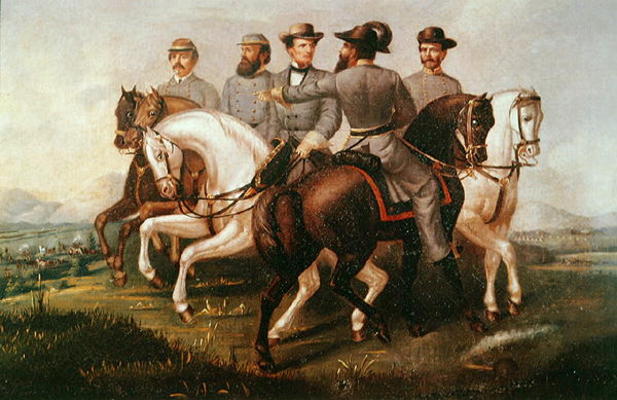 President of the Confederate States during the American Civil War, with his generals (oil on canvas) van American School, (19th century)