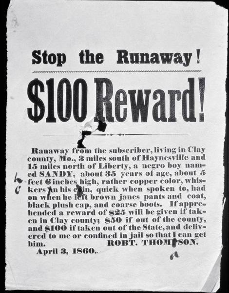 Reward Poster, April 3, 1860 (letterpress broadside)