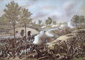 The Battle of Antietam, 1862, by Kurz & Allison (colour litho)