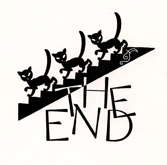 Black Cats Walking Down Stairs with 'The End' van American School, (20th century)