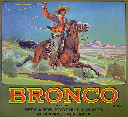 'Bronco Oranges', c.1900 (colour litho) van American School, (20th century)
