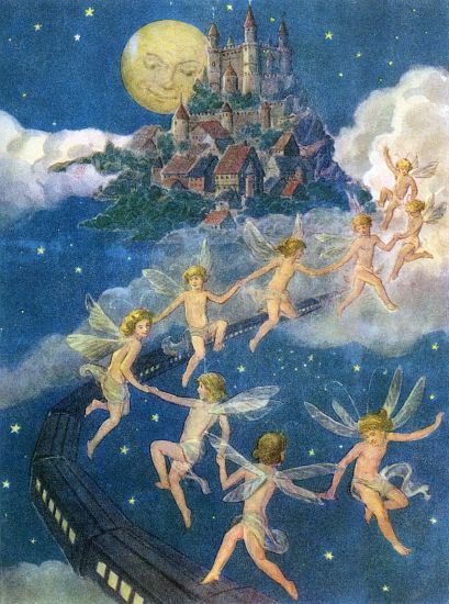 Fairies Flying to a Castle in the Sky van American School, (20th century)
