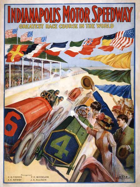 Poster advertising The Indianapolis Motor Speedway van American School, (20th century)