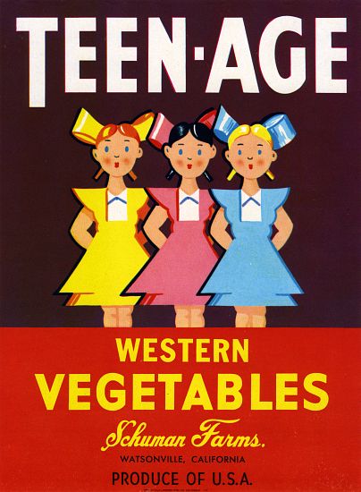 Teen-Age Western Vegetables Fruit Crate Label van American School, (20th century)