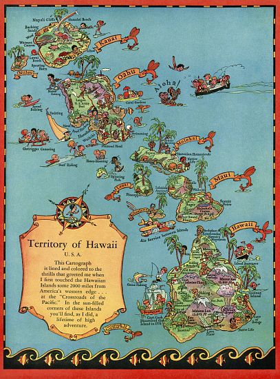 Vintage Tourist Map of Hawaii van American School, (20th century)