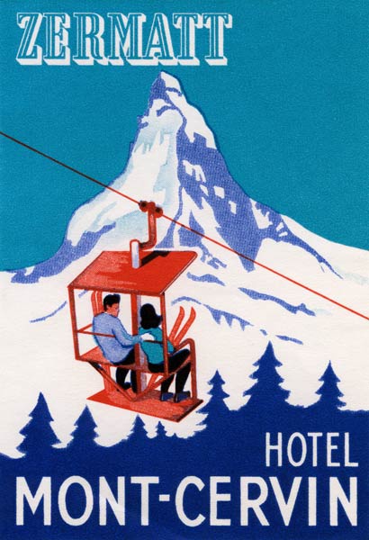 The Zermatt Peak with Skiers on Ski Lift van American School, (20th century)