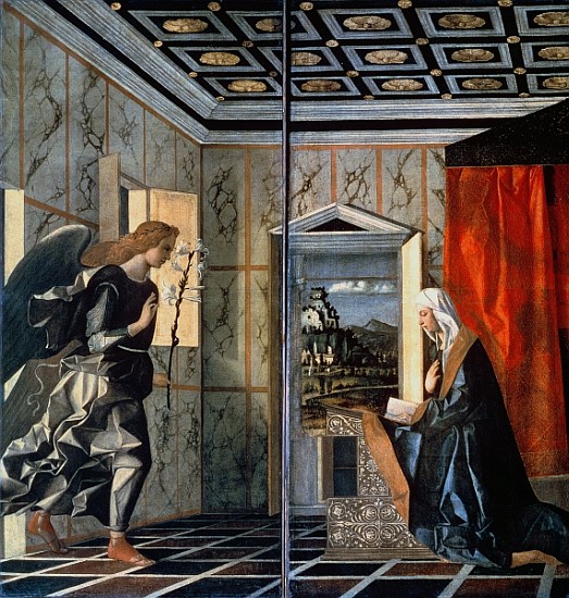 The Annunciation (pre-restoration) van (and assistants) Giovanni Bellini