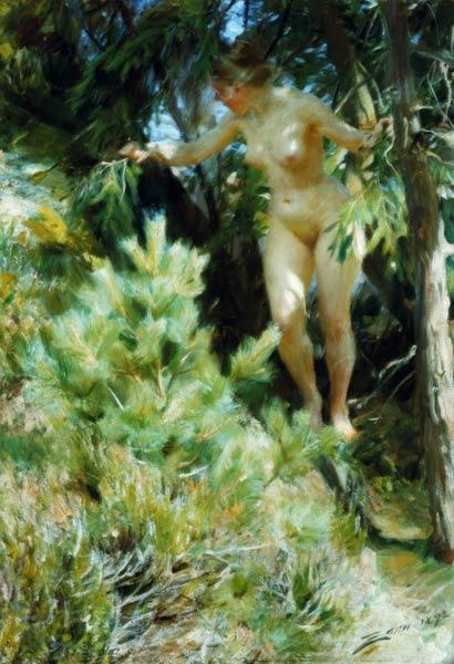 Naakte vrouw in bos - Anders Leonard Zorn