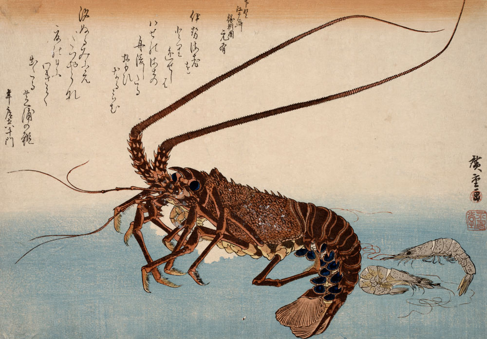 Lobster and Shrimps van Ando oder Utagawa Hiroshige