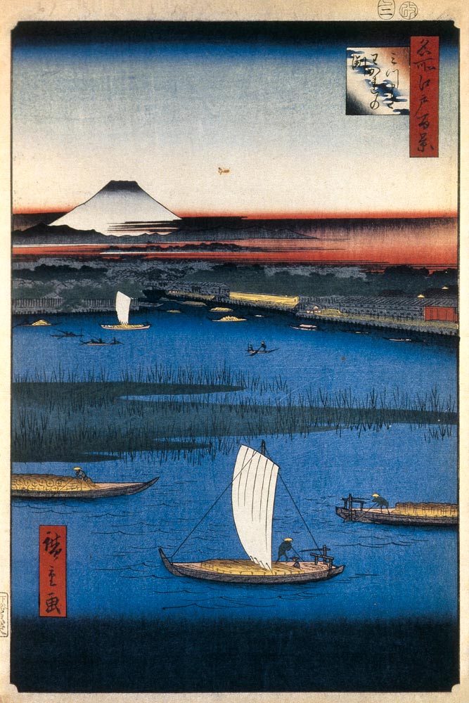 Mitsumata Wakarenofuchi (One Hundred Famous Views of Edo) van Ando oder Utagawa Hiroshige