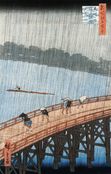 Sudden Shower over Shin-Ohashi Bridge and Atake (Ohashi Atake no Yudachi), from the series 'Meisho E van Ando oder Utagawa Hiroshige
