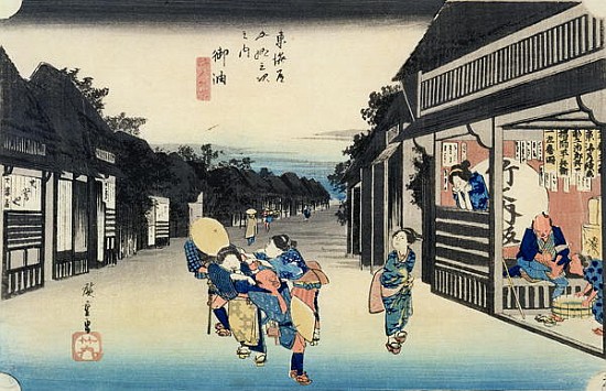 Goyu: Waitresses Soliciting Travellers, from the series ''53 Stations of the Tokaido'', published 18 van Ando oder Utagawa Hiroshige