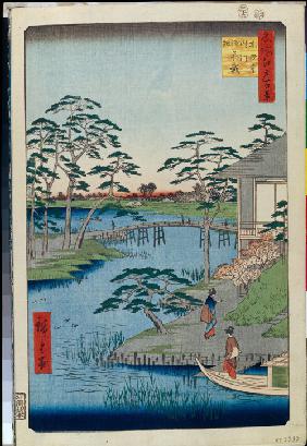 Mokuboji Temple and Vegetable Fields on Uchigawa Inlet (One Hundred Famous Views of Edo)