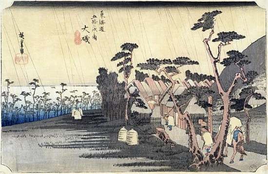 Oiso: Toraga Ame Shower, from the series ''53 Stations of the Tokaido Road'', 1834-35 van Ando oder Utagawa Hiroshige
