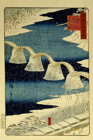 The Brocade Bridge In Snow van Ando oder Utagawa Hiroshige