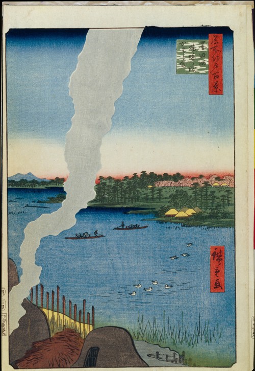 Kilns and the Hashiba Ferry on the Sumida River (One Hundred Famous Views of Edo) van Ando oder Utagawa Hiroshige