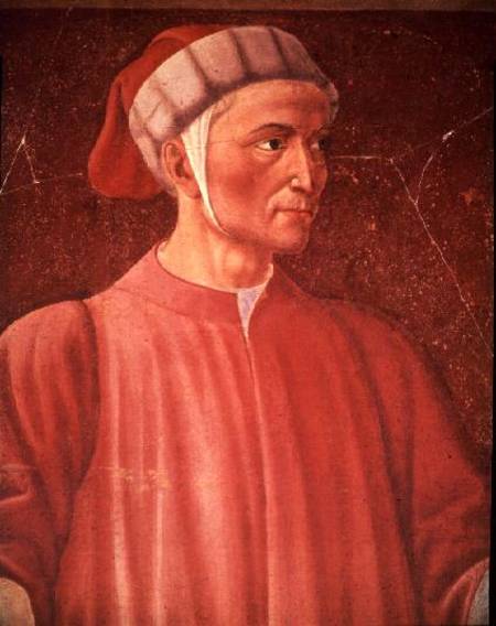 Dante Alighieri (1265-1321) detail of his bust, from the Villa Carducci series of famous men and wom van Andrea del Castagno