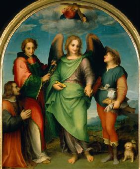 The Archangel Raphael with Tobias, St Lawrence and the Donor, Leonardo di Lorenzo Morelli
