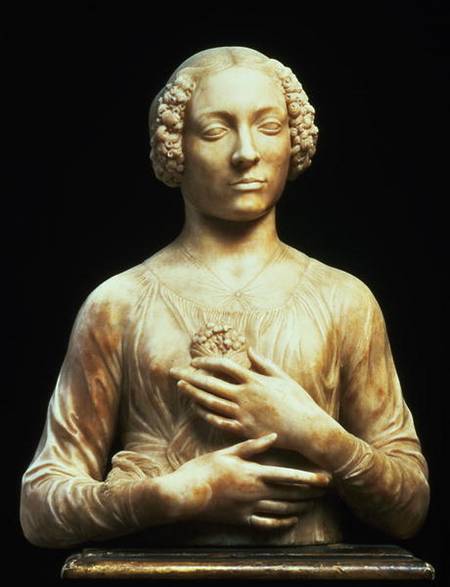 Young woman with a bunch of flowers, or "Flora", thought to be Lucrezia Donati, bust van Andrea del Verrocchio