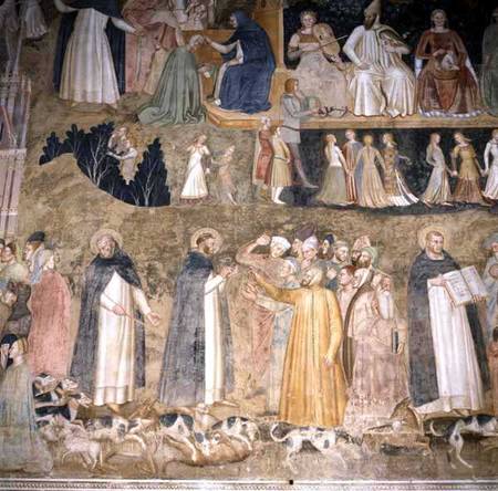 St. Dominic Sending Forth the Hounds of the Lord, with St. Peter Martyr and St. Thomas Aquinas van Andrea  di Bonaiuto