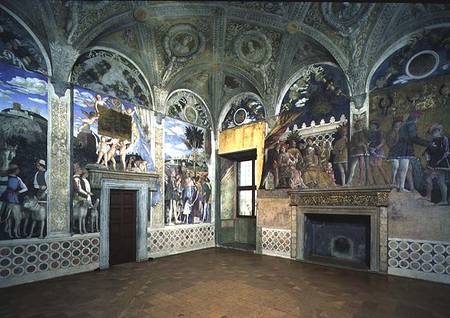 The Camera degli Sposi or Camera Picta with scenes from the court of Mantua, showing the Marchese Lu van Andrea Mantegna