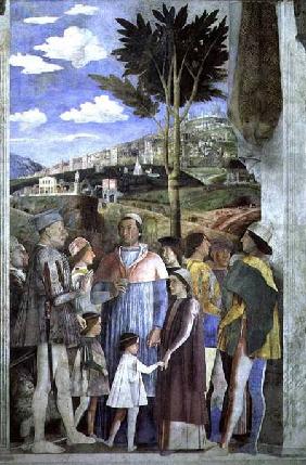 Arrival of Cardinal Francesco Gonzaga, greeted by his father Marchese Ludovico Gonzaga III (reigned