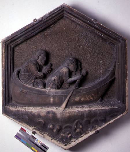 The Art of Navigation, hexagonal decorative relief tile from a series depicting the practitioners of van Andrea Pisano