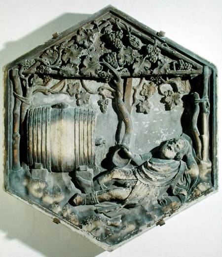 The Drunkenness of Noah, hexagonal decorative relief tile from a series illustrating episodes from G van Andrea Pisano