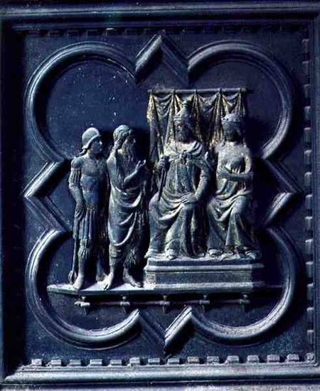 St John the Baptist reprimands King Herod (21 BC-39 AD), eleventh panel of the South Doors of the Ba van Andrea Pisano