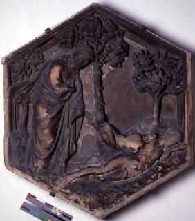The Creation of Eve, hexagonal decorative relief tile from a series illustrating episodes from Genes
