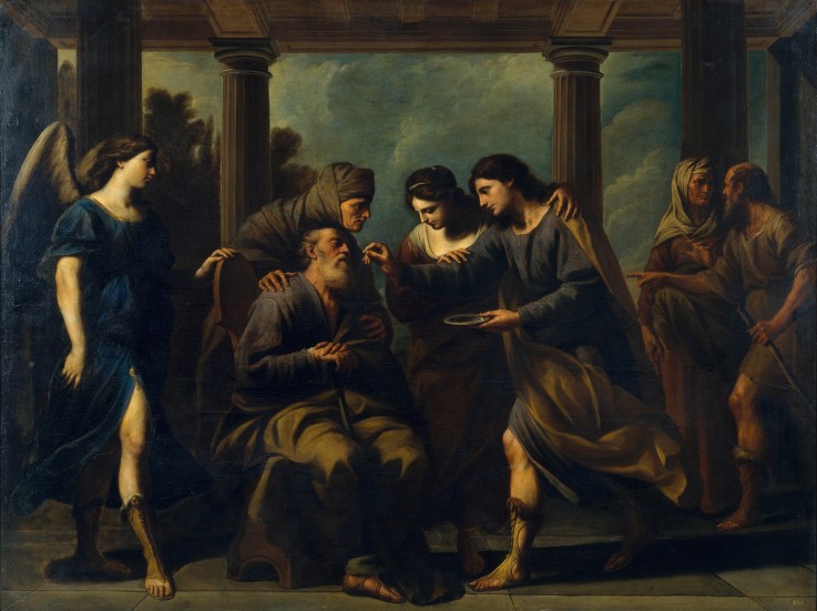 Tobias Healing His Father's Blindness van Andrea Vaccaro