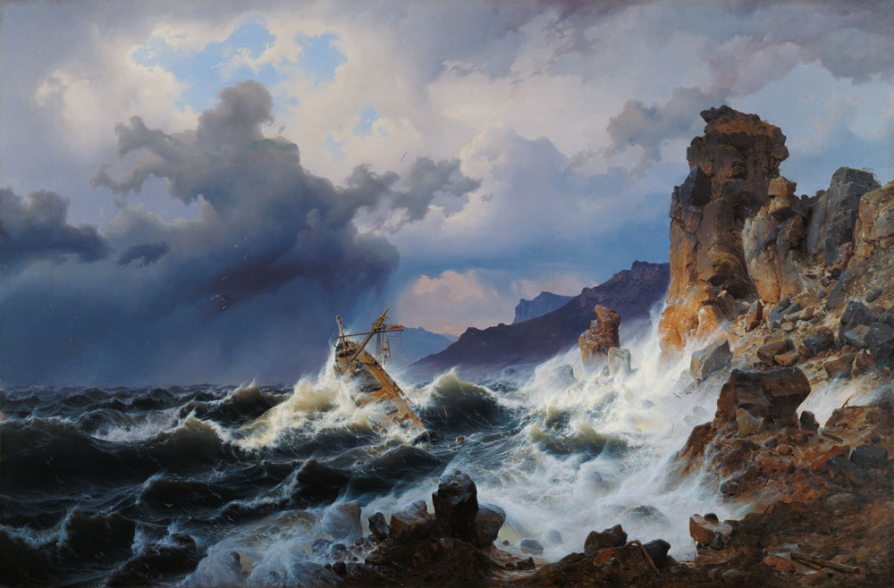 Een zeestorm voor de Noorse kust van Andreas Achenbach