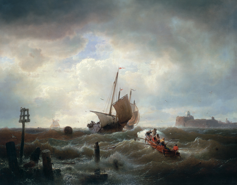 The Entrance to the Harbour at Hellevoetsluys van Andreas Achenbach