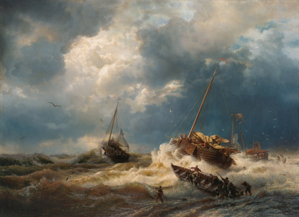 Ships in a Storm on the Dutch Coast van Andreas Achenbach