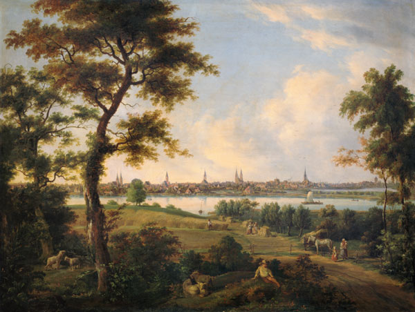 View of Lubeck van Andreas Achenbach