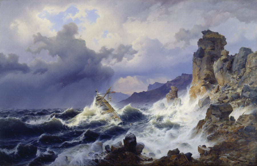 Storm at Sea off the Norwegian Coast van Andreas Achenbach