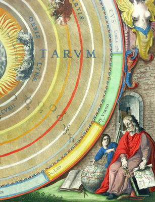 An Astronomer, detail from a map of the planets, from 'A Celestial Atlas, or The Harmony of the Univ van Andreas Cellarius