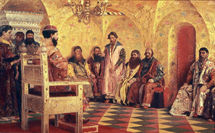 Zar Mikhail Fjodorowitsch mit Bojaren van Andrej Petrowitsch Rjabuschkin