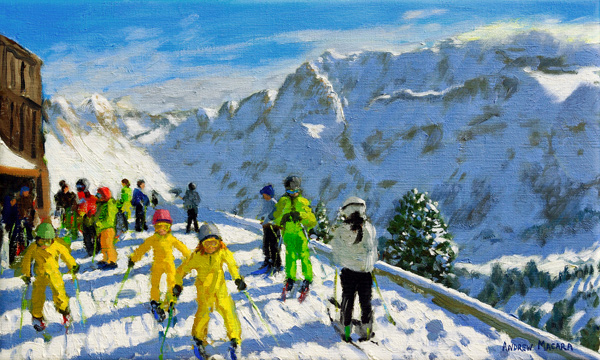 Young skiers in yellow,Val Gardena Italy van Andrew  Macara
