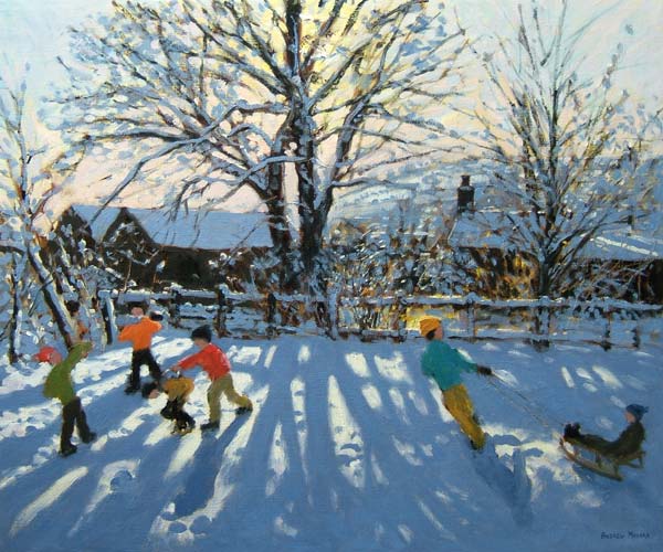 Fun in the snow, Tideswell, Derbyshire van Andrew  Macara
