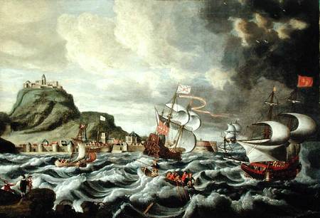 A Harbour Scene, possibly Genoa van Andries van Eertvelt