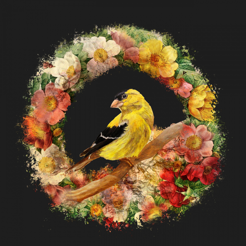 Goldfinch In Flowers Garland.png van Angeles M. Pomata
