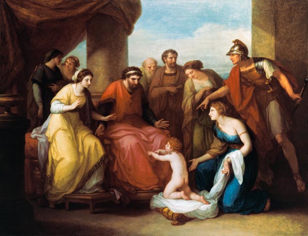 Der junge Pyrrhus bittet den illyrischen König Glaukias und seine Gemahlin um Zuflucht van Angelica Kauffmann