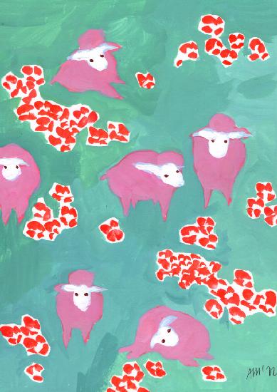 Pink Sheep On A Green Meadow