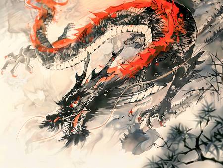 Chinese draak in roodzwarte inkt