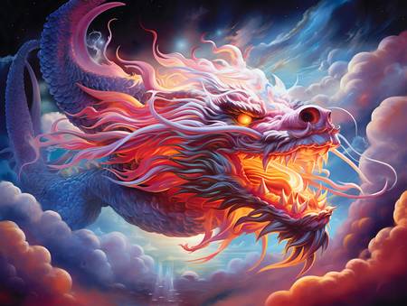  De hemelse draak in het maanlicht. Jaar van de Draak. Chinese draak.