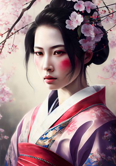 Sakura droom: Betoverende geisha tussen kersenbloesems