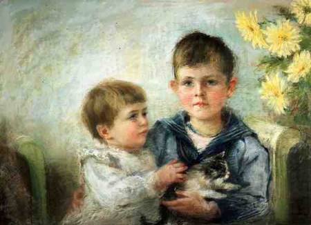 A Boy and Girl with a Kitten van Anna Lea Merritt