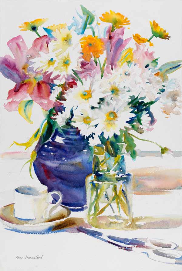 Daisies and Lillies van Anne Hannaford 